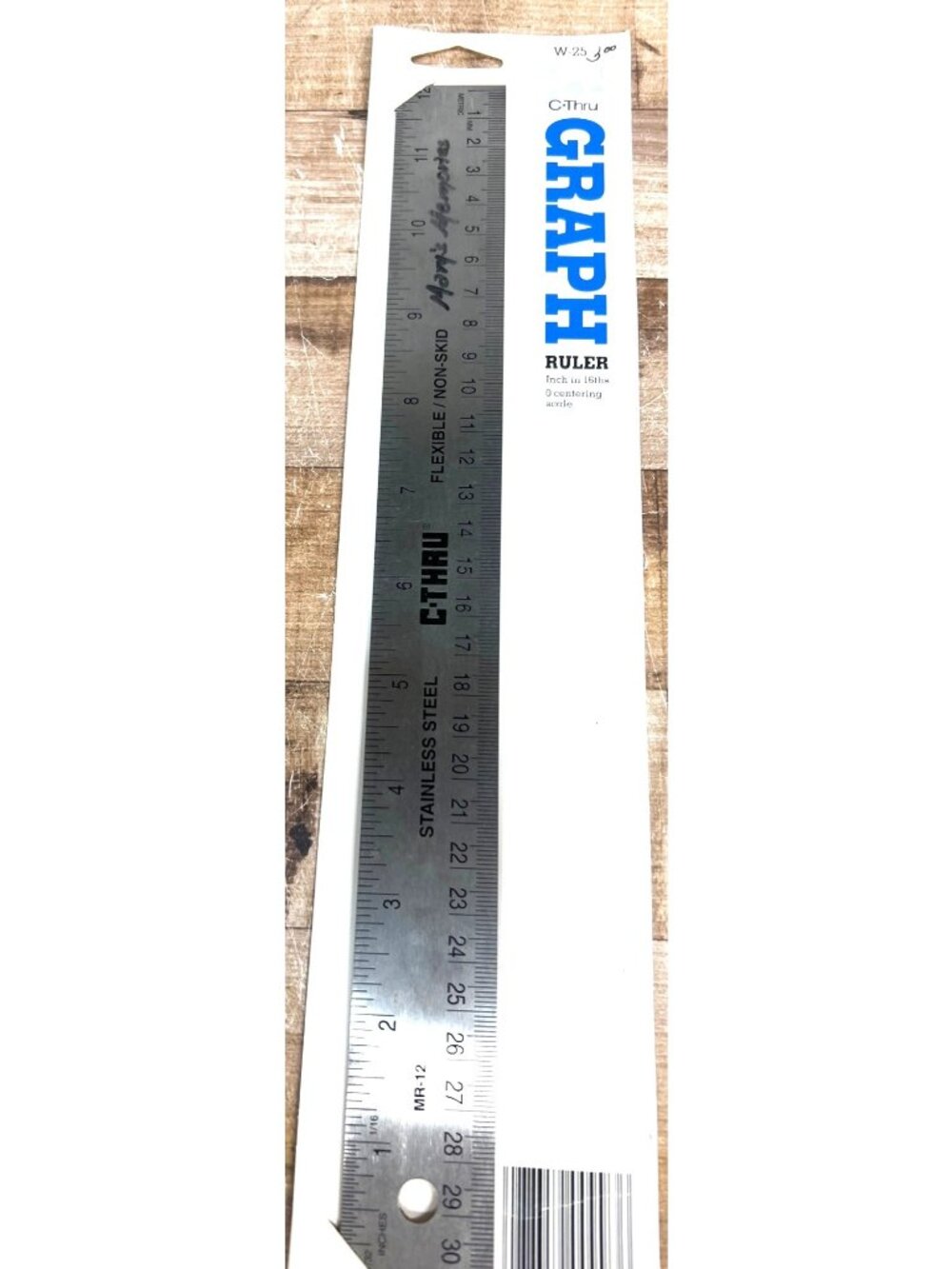 C-Thru W-25 Graph Ruler Stainless Steel Flexible Non-Skid Design Inch & Metric